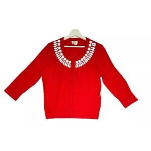Kate Spade Orange Beaded Neckline Kati Cardigan Sweater Size L